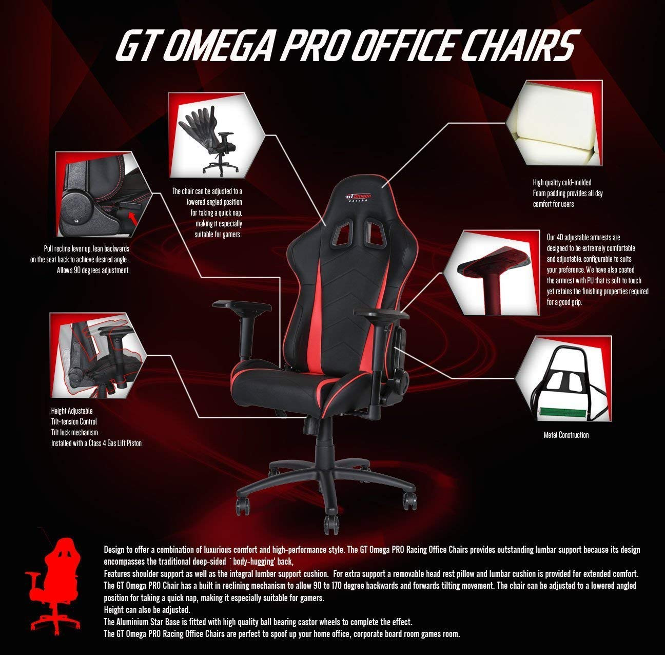 Gt Omega Gt Omega Pro Racing Office Chair Black Next Leather 120kg  1889 Stone Maximum Weight  
