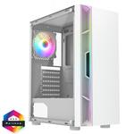 CIT Galaxy White Mid-Tower PC Gaming Case with 1 x LED Strip 1 x 120mm Rainbow RGB Fan Included TG Side Panel