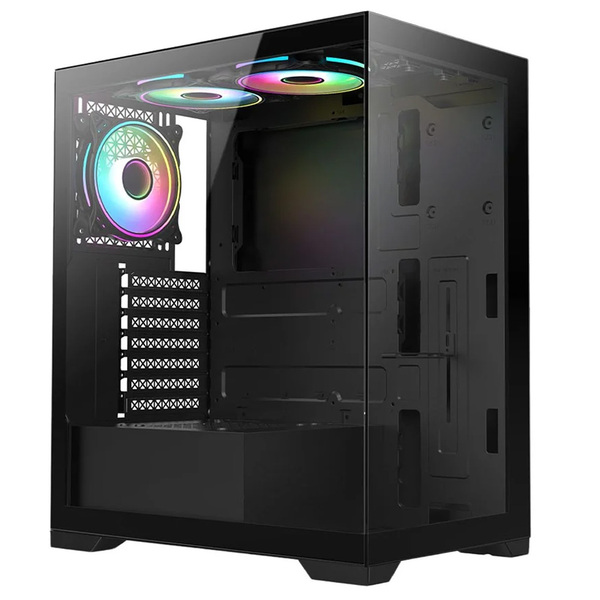VIDA Vetro Black ARGB Gaming Case w/ Glass Front & Side, ATX, 3x ARGB Fans, 6-Port PWM ARGB Fan Hub