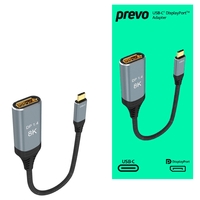 Prevo Prevo  Display Converter Adapter, USB Type-C (M) to DisplayPort (F), 0.2m, Black & Silver, DisplayPort 1.4, Supports up to 8K@30Hz, Braided Cable, Retail Box Packaging