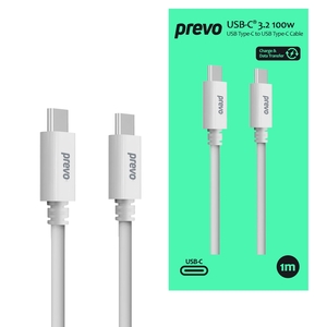 Prevo Prevo USB 3.2 100W C to C cable, 20V/5A, 10GB/20GB/s, White, Superior Design & Performance, Retail Box Packaging