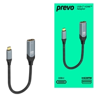 Prevo Prevo USBC-HDMI-ADA Display Converter Adapter, USB Type-C (M) to HDMI (F), 0.2m, Black & Silver, HDMI 2.0, Supports up to 4K@60Hz, Braided Cable, Retail Box Packaging