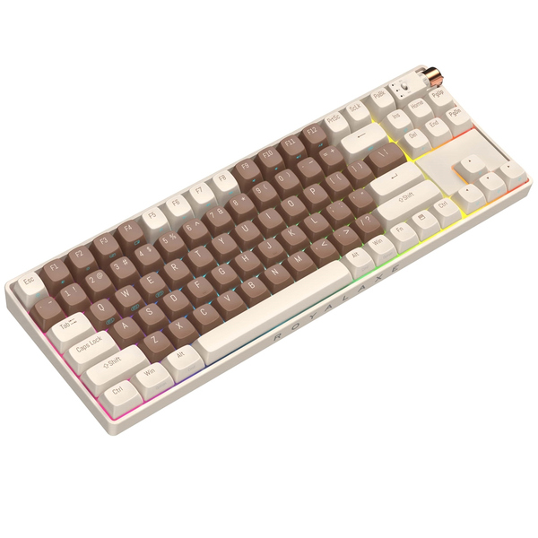 ROYALAXE R87 (BROWN) Hot Swappable Mechanical Keyboard, 80% TKL Design, 89 Keys, 2.4GHz, Bluetooth 5.0 or Wired Connection, TTC Golden-Pink Switches