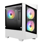 CIT Level 1 White Micro-ATX PC Gaming Case with 3 x 120mm RGB Rainbow Fans Included With 30 Percent Tempered Glass Panels