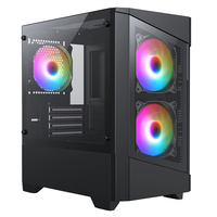 CIT CIT Level 1 Black Micro-ATX PC Gaming Case with 3 x 120mm RGB Rainbow Fans Included With Tempered Glass Front and Side Panel
