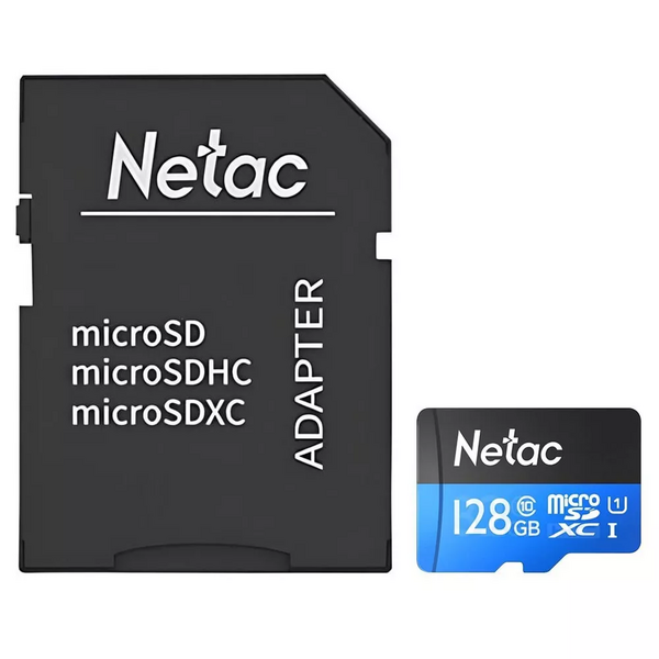 Netac P500 128GB MicroSDXC Card with SD Adapter, UHS-I Class 10, U1, 90MB/s