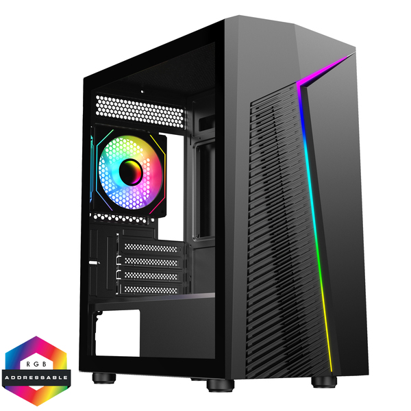 CIT Alpha Black Micro-ATX PC Gaming Case with 1 x ARGB LED Strip and 1 x 120mm  ARGB 4pin PWM Fan