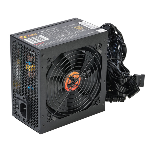 VIDA 500W ATX PSU, 80+ Bronze, Fluid Dynamic Ultra-Quiet Fan, PCIe, Flat Black Cables, Power Lead Not Included, Black