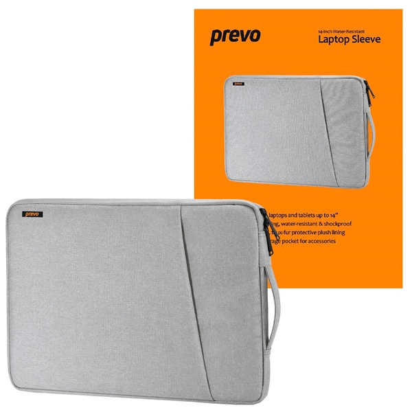 Prevo 14 Inch Laptop Sleeve, Side Pocket, Cushioned Lining, Grey