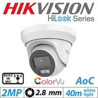 HiLook By Hikvision 2MP HIKVISION HILOOK DOME OUTDOOR COLORVU CAMERA 2.8MM AOC WHITE THC-T229-MS(2.8MM)