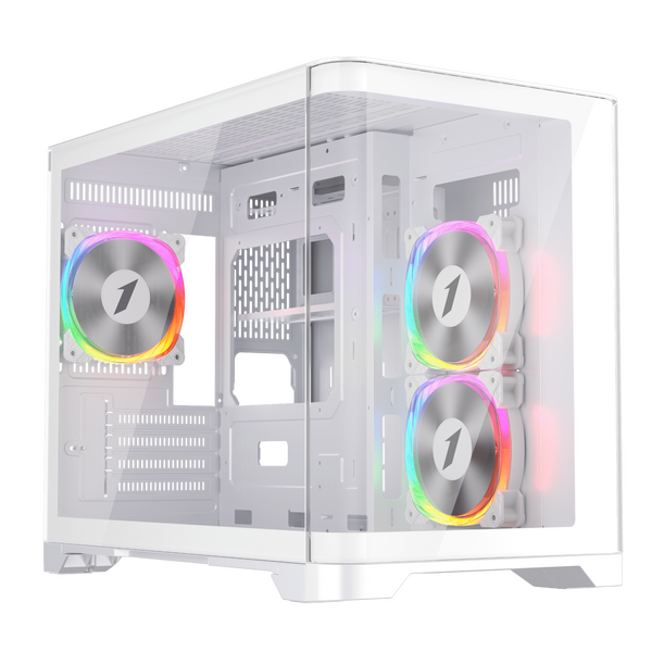 1St Player UV6 Micro ATX Case with U-Shaped Panoramic Panel and 3x RGB Fans - White