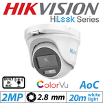 2MP HIKVISION HILOOK DOME OUTDOOR COLORVU CAMERA 2.8MM AOC WHITE (2.8MM)