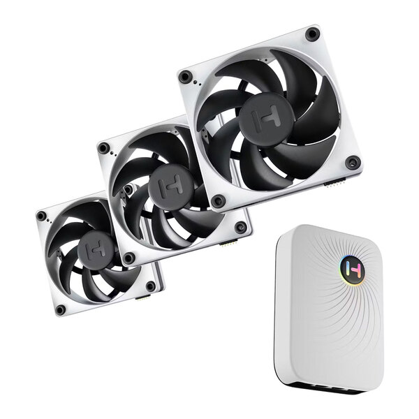 HYTE THICC FP12 & Nexus Portal NP50 Bundle - 120mm x 32mm Performance Fans (3 Pack) - Includes Nexus Link Primary Node - White/Black