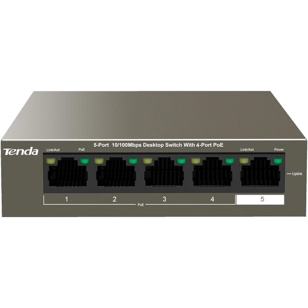 Tenda 5 port Poe Network Switch, 4 PoE Port Ethernet Internet Per port 30W, 58W for all ports - Metal Case