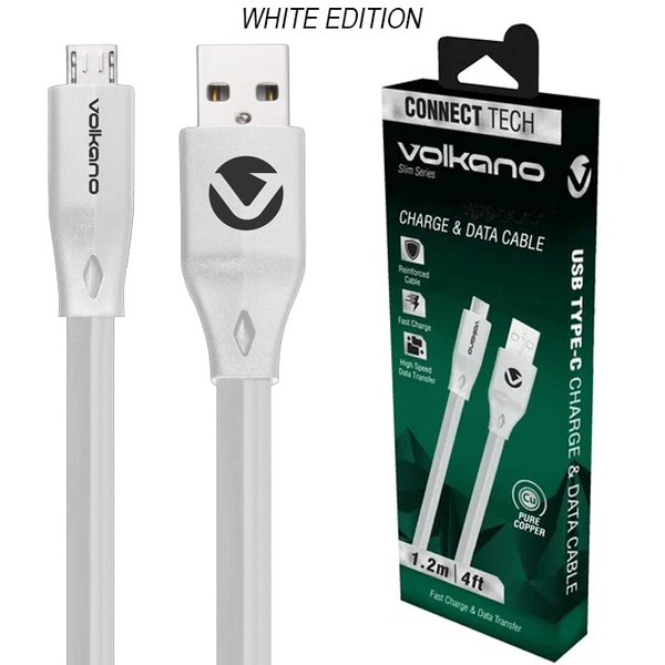 Volkano 1.2 Metre (White) Slim Sync and Charge Cable for Micro USB Devices / XBOX Onre Conrollers Etc..