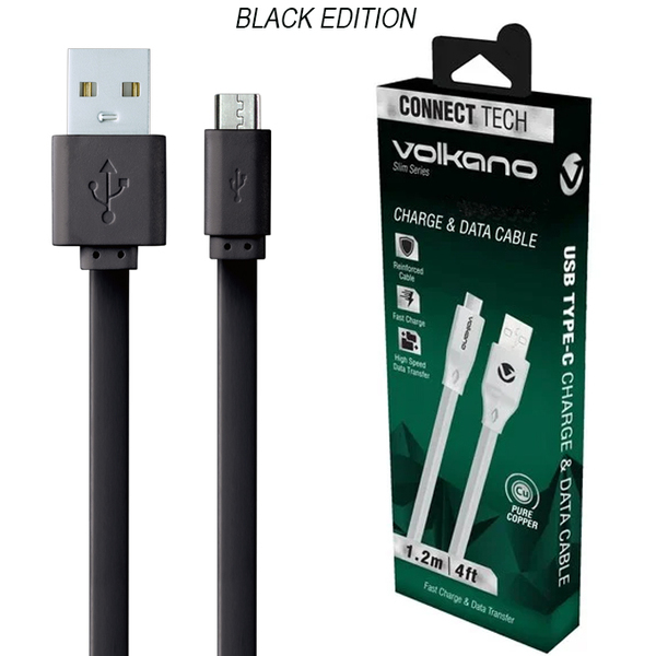 Volkano 1.2 Metre (Black) Slim Sync and Charge Cable for Micro USB Devices / XBOX ONE Controller Etc..