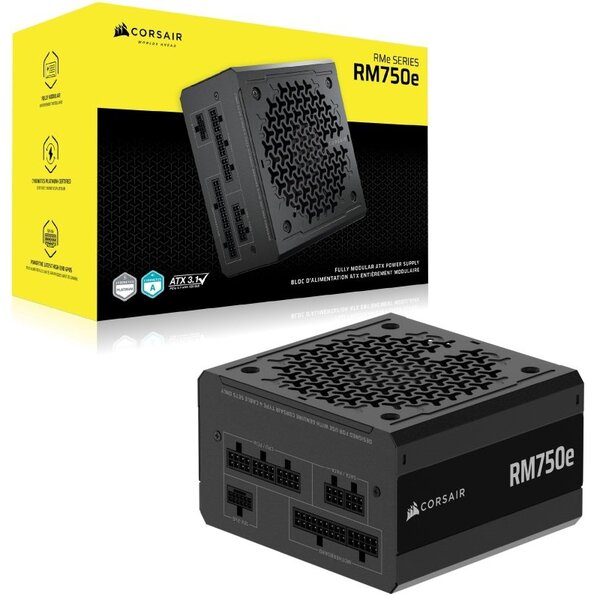 Corsair 750W  RM750E Series PSU, Fully Modular, Low-Noise, Cybenetics Gold, Zero RPM Mode, ATX 3.1, PCIe 5.1
