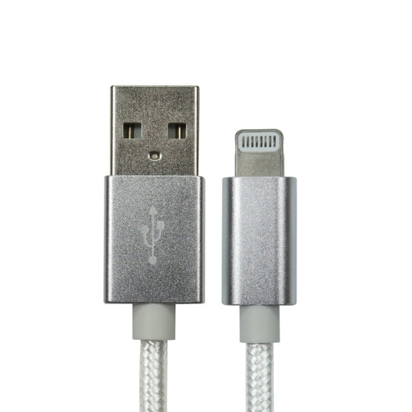 Newlink 1m USB2.0 A to Lightning Braided Cable - MFI Certified  White / Silver
