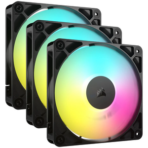 Corsair Corsair RS120 BLACK ARGB 120mm PWM Fans – Daisy-Chain Connection – Low-Noise – Magnetic Dome Bearing – Triple Pack
