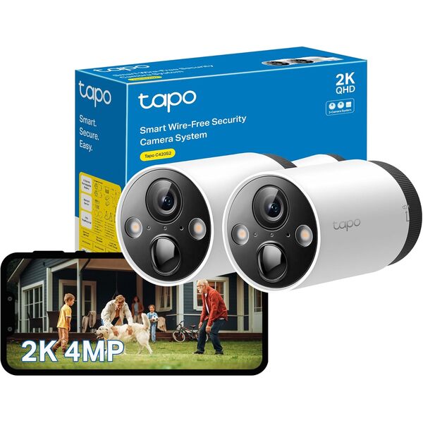 TP-LINK Tapo C420S2 2-Pack 2K QHD Security Camera Outdoor Wireless, 180-Day Battery Life, IP65, Colour Night Vision,AI Detection, Local and Cloud Storage, Works with Alexa & Google, No Monthly Fee