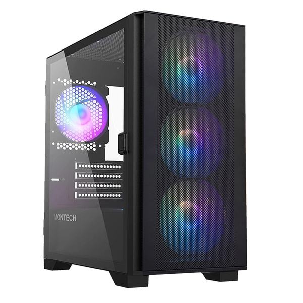 Montech AIR 100 ARGB Tempered Glass micro ATX Case with 4x RGB Fans Black
