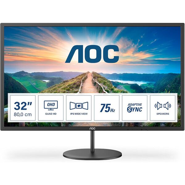 Aoc Q32V4 - 31.5 INCH QHD Monitor, 75Hz, 4ms, IPS, Adaptive Sync , speakers , FlickerFree, 1440p