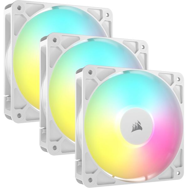 Corsair RS120 WHITE ARGB 120mm PWM Fans – Daisy-Chain Connection – Low-Noise – Magnetic Dome Bearing – Triple Pack