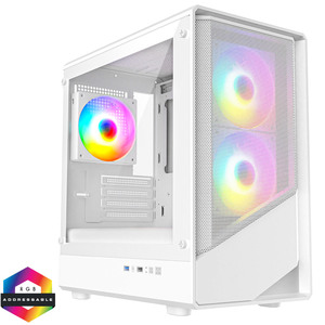 CIT CIT Level 5 White Micro-ATX Mesh PC Gaming Case with 3 x 120mm PWM ARGB Fans Included With Tempered Glass Side Panel