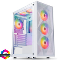 CIT CIT Phantom XL White E-ATX Gaming Case - Mesh Front - Tempered Glass Side  - 6 x Ring ARGB Fans - 6-Port Hub