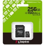 Kingston 256GB Canvas Select Plus Gen3 MicroSDXC Card with SD Adapter, UHS-I Class 10, U1, V10, A1 App Performance, 100MB/s