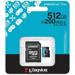Kingston Kingston Canvas Go Plus microSDXC Memory Card Gen4 200MB/s A2 U3 V30 512GB Card + Adapter