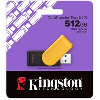 Kingston Kingston DataTraveler Exodia S USB Flash Drive, 512GB, USB 3.2, Black/Yellow, Swivel Cap Design