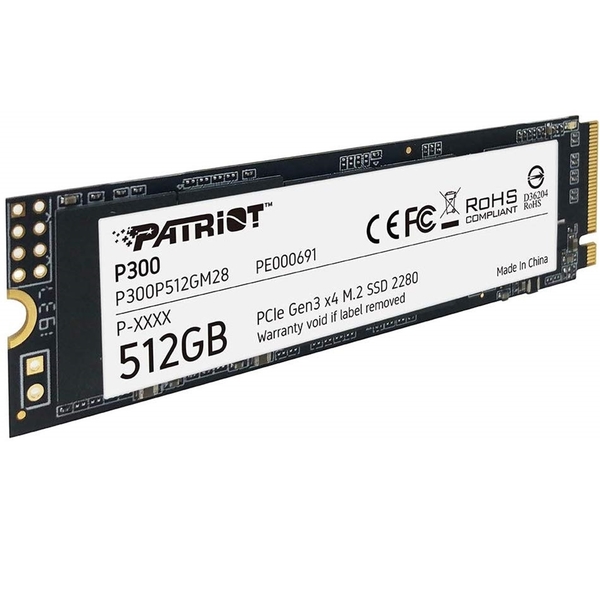 Patriot 512GB Patriot P300 NVMe SSD, M.2 PCIe Gen3, 2280, Read 1700MB/s, Write 1100MB/s