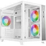 iONZ PC Gaming Case Micro ATX Mid Tower - Dual Chamber Dynamic Series with 3 x ARGB Fans, White