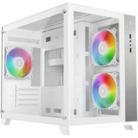 iONZ iONZ PC Gaming Case Micro ATX Mid Tower - Dual Chamber Dynamic Series with 3 x ARGB Fans, White