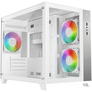 iONZ iONZ PC Gaming Case Micro ATX Mid Tower - Dual Chamber Dynamic Series with 3 x ARGB Fans, White