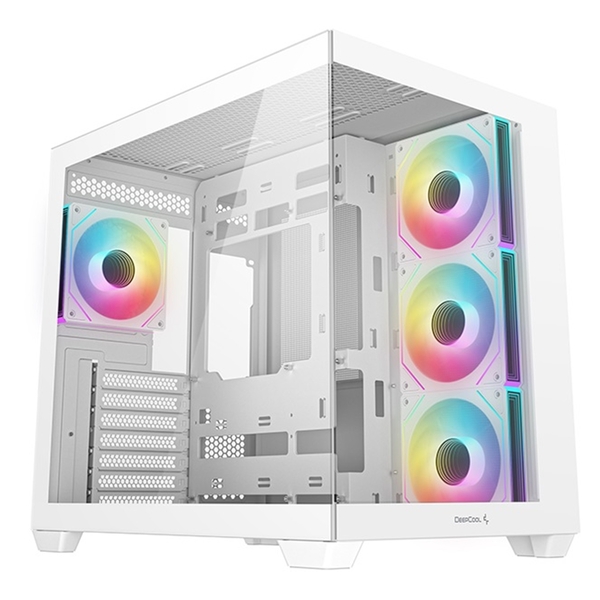 Deepcool CG530 4F Mid-Tower Case with Tempered Glass Panels, 4 Pre-Installed ARGB Fans, and Optimal Airflow Support, White