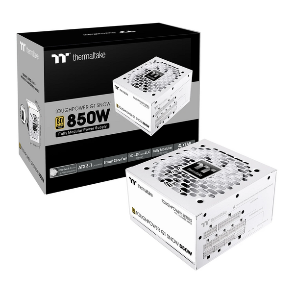 Thermaltake Toughpower GT 850W White Fully Modular Power Supply – 80+ Gold Certified, Low-Noise Fan - Snow