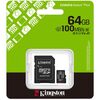 Kingston 64GB Canvas Select Plus Gen3 MicroSDXC Card with SD Adapter, UHS-I Class 10, U1, V10, A1 App Performance, 100MB/s Image
