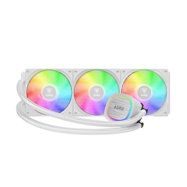 Gamdias Aura GL360 V2, 360mm CPU AIO Liquid Cooler, ARGB, Rotatable Pump -  White
