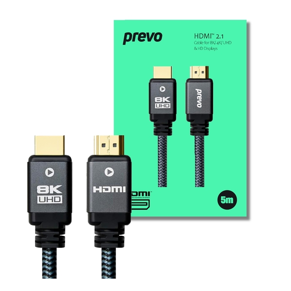 Prevo  Prevo HDMI 2.1 Cable, 5m, Black & Grey, Supports Displays up to 8K@60Hz