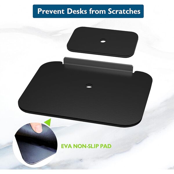 BONTEC Steel Monitor Bracket Reinforcement Plate, monitor mount plate with anti-slip pads for glass/MDF/PB Tabletops, fits C-Clamp/grommet installation, black