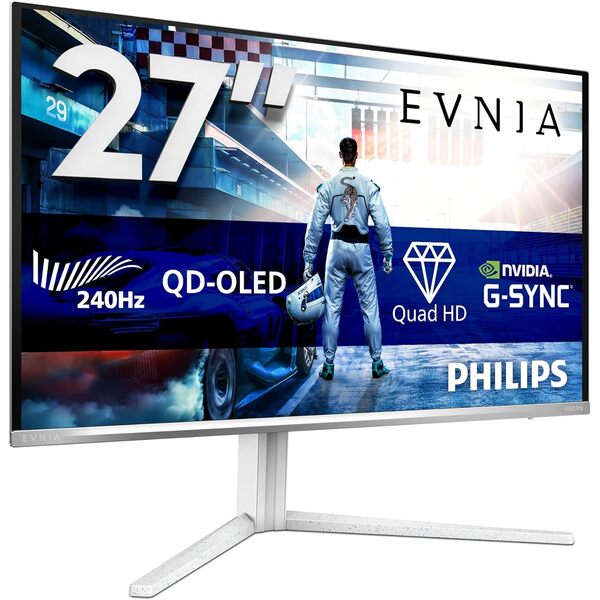 Philips Evnia 27 inch WQHD, 240Hz, QD-OLED, 0.03ms GtG, HDR10, G-Sync Comp, Height Adjust, Ambiglow (2560x1440 HDMI 2x 2.1 DP 1x1.4 USB Hub) White