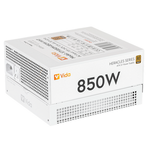 VIDA VIDA 850W Heracles White ATX 3.1 Gaming PSU, 80+ Bronze, 140mm Ultra-Quiet FDM Fan, Flat White Cables, PCIe 5.1, Power Lead Not Included, 850 W, 115 - 240 V, 50/60 Hz, 10-8 A, Active, 14 A