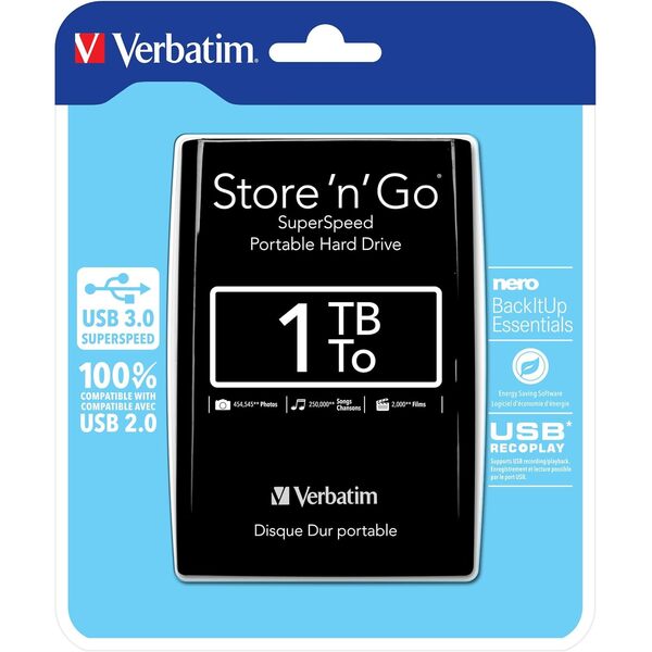 Verbatim  1TB USB 3.0 2.5 Inch Portable Hard Drive - Store n Go - Special Offer