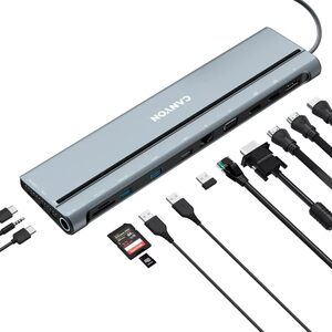 Canyon CANYON 14in1 USB-C Space Grey, 2x HDMI,1x DP, 1x RJ45, 1x VGA, USB C, USB A, AUDIO