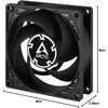 Arctic Cooling ARCTIC P8 Silent - PC fan, 80 mm case fan, optimised for static pressure, virtually silent fan motor, PC, 1600 rpm - Black Image