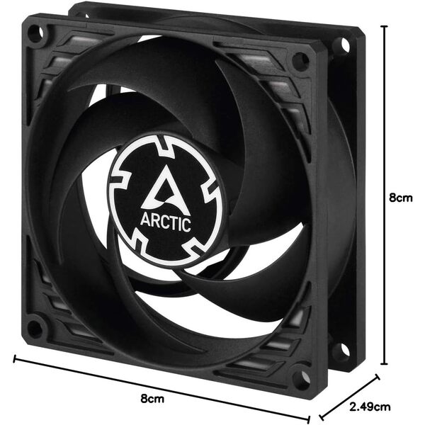 Arctic Cooling ARCTIC P8 Silent - PC fan, 80 mm case fan, optimised for static pressure, virtually silent fan motor, PC, 1600 rpm - Black