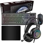 VIDA GAMER BLK 4IN1 USB KB MS HS KIT Keyboard Mouse Included Gaming QWERTY UK English Black