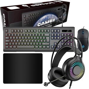 VIDA VIDA GAMER BLK 4IN1 USB KB MS HS KIT Keyboard Mouse Included Gaming QWERTY UK English Black